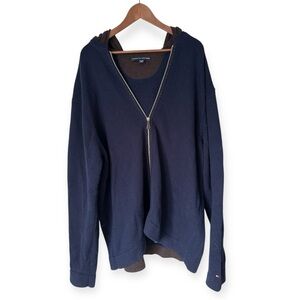 Tommy Hilfiger Men’s Navy Blue and Brown Wool Blend Zip-Up Sweater